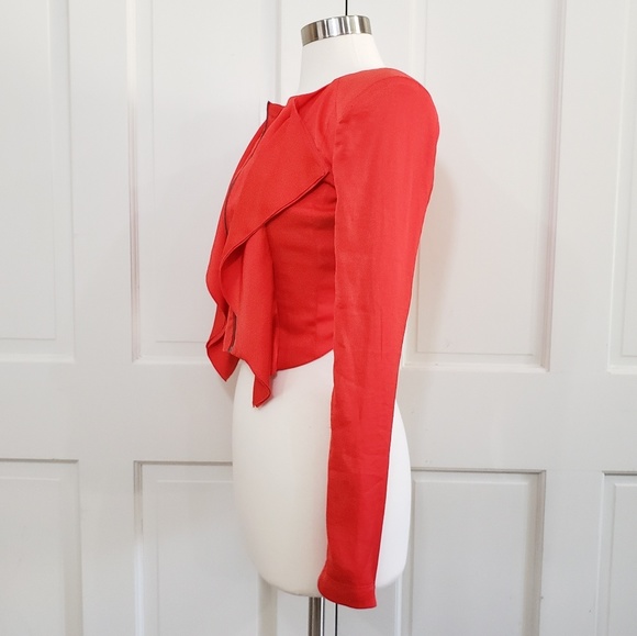 BCBG MaxAzria Red Preston Cascade Cropped Jacket - Picture 4 of 5
